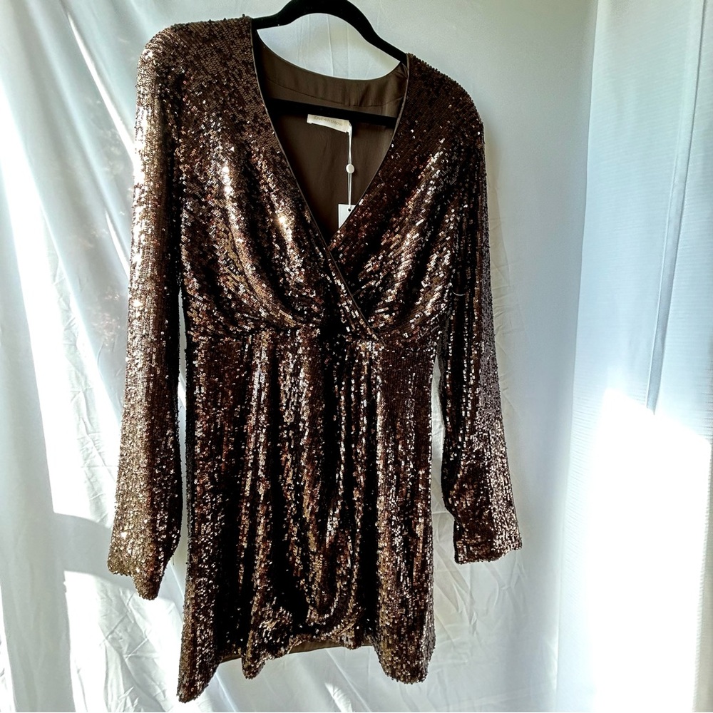 Jonathan Simkhai - Brown Monty Wrap Sequined Mini Dress - Picture 10 of 16